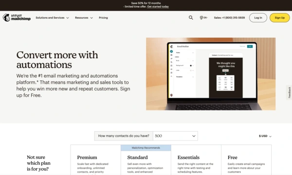 capture d'écran de mailchimp
