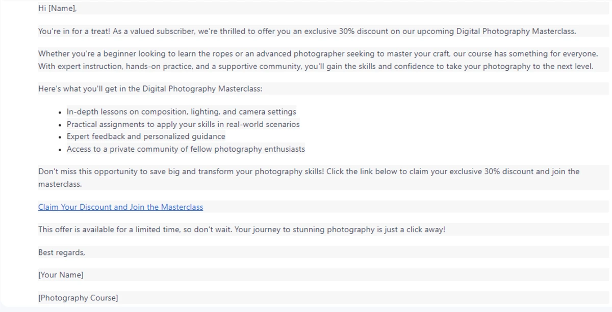 offre spéciale pour cours de photographie
