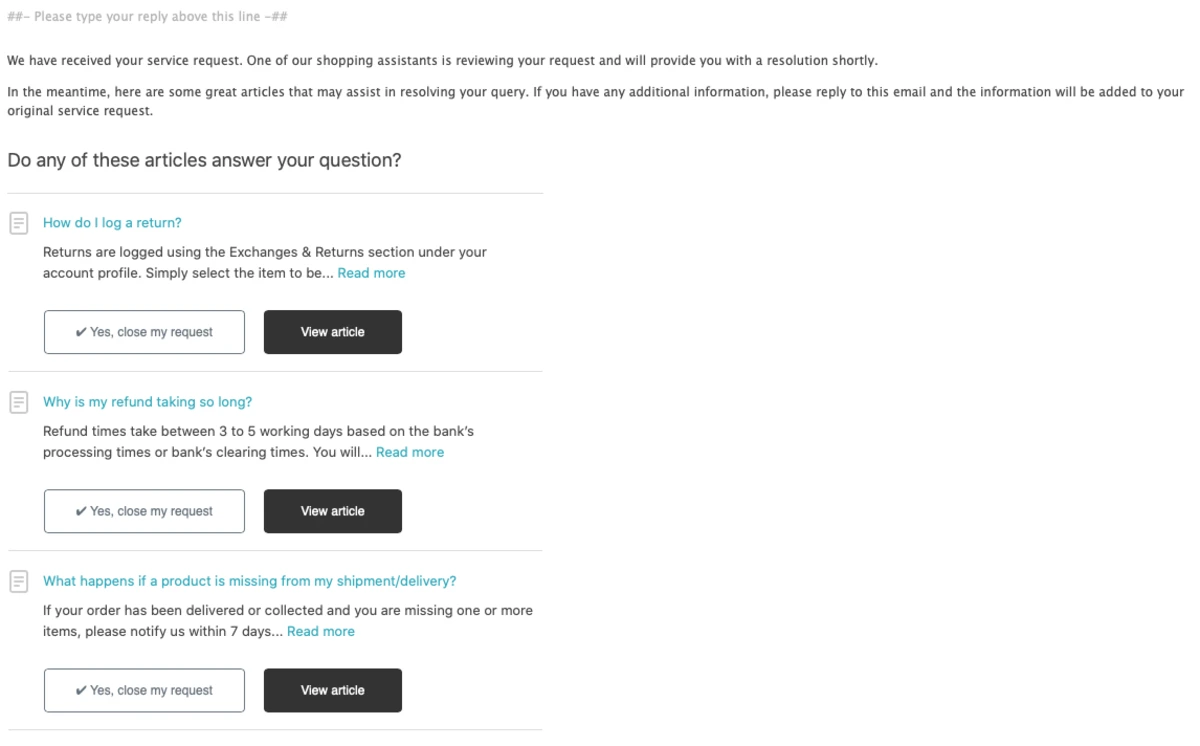 e-mail de réponse à la demande d'information