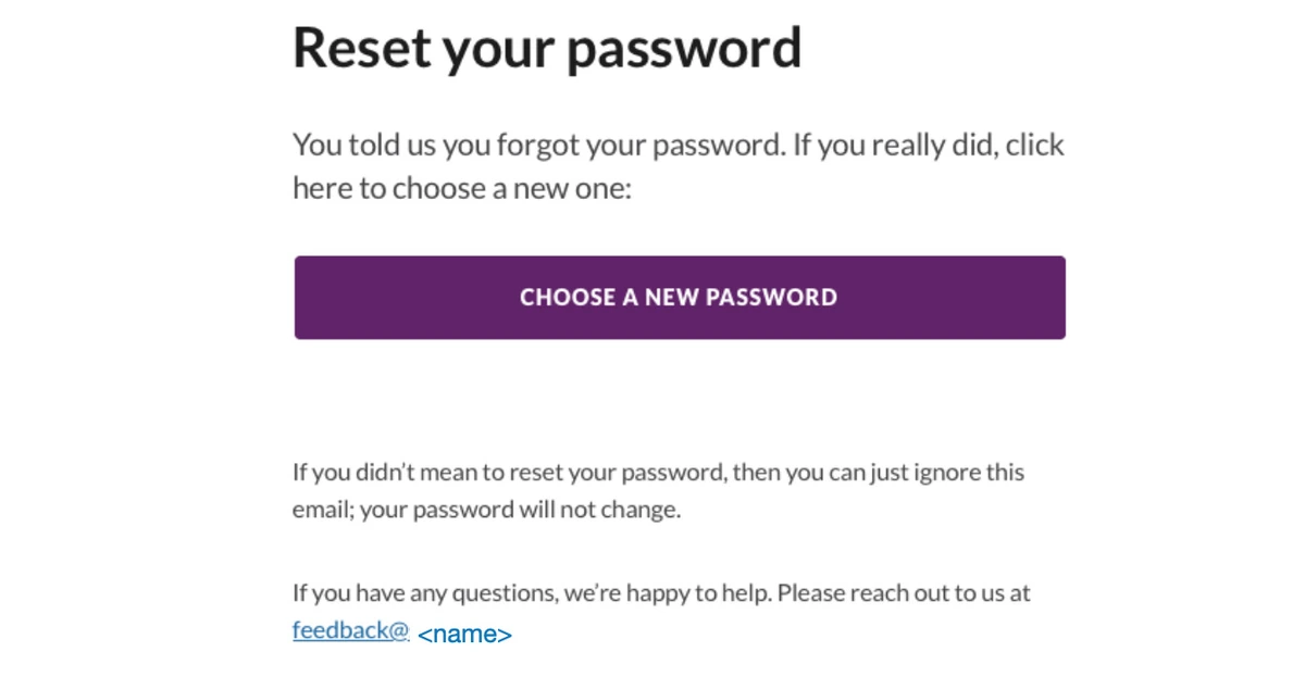 email de réinitialisation de mot de passe