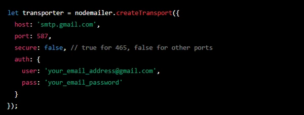 nodemailer transport object