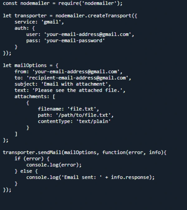send attachments nodemailer