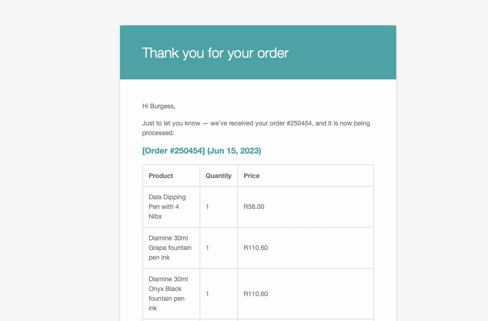 e-mail remerciant le destinataire de sa commande