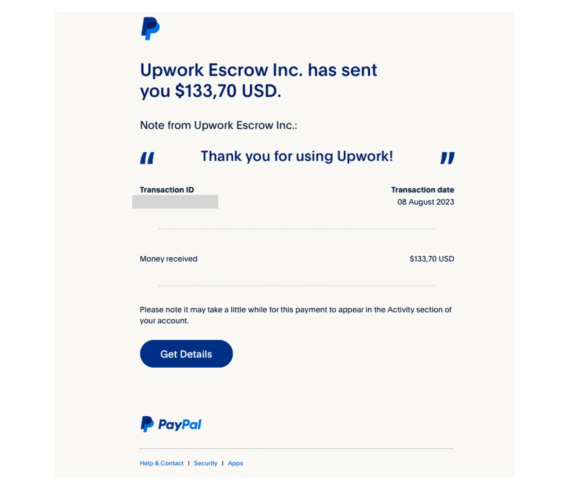 e-mail de confirmation de paiement