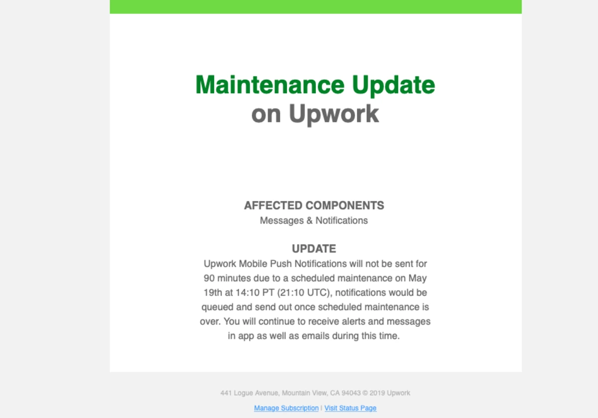 e-mail de maintenance