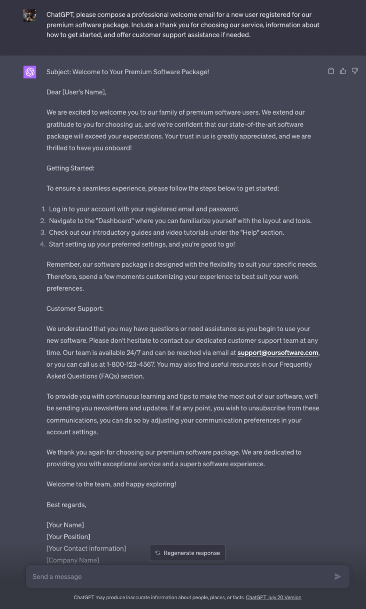 e-mail de bienvenue professionnel chatgpt