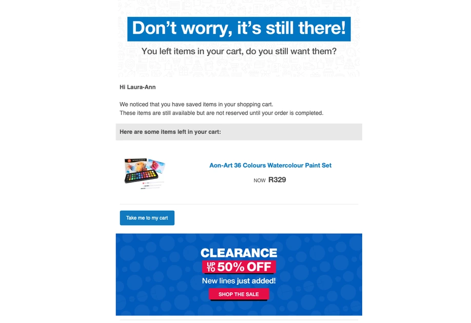e-mail de panier abandonné du magasin en ligne takealot
