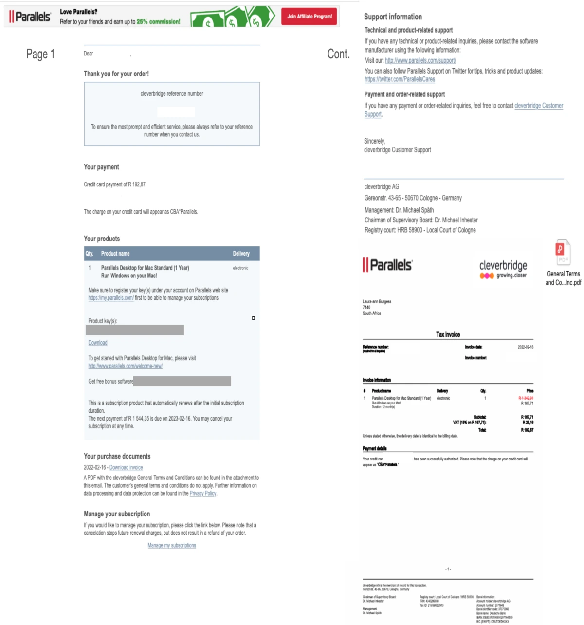 reçu email parallels