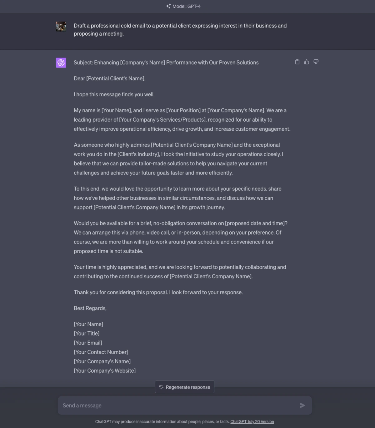 e-mail à froid chatgpt 