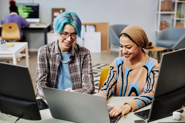two colleagues testing mime email